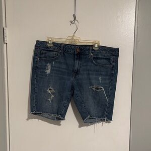 American Eagle Outfitters Blue Distressed Jean Shorts